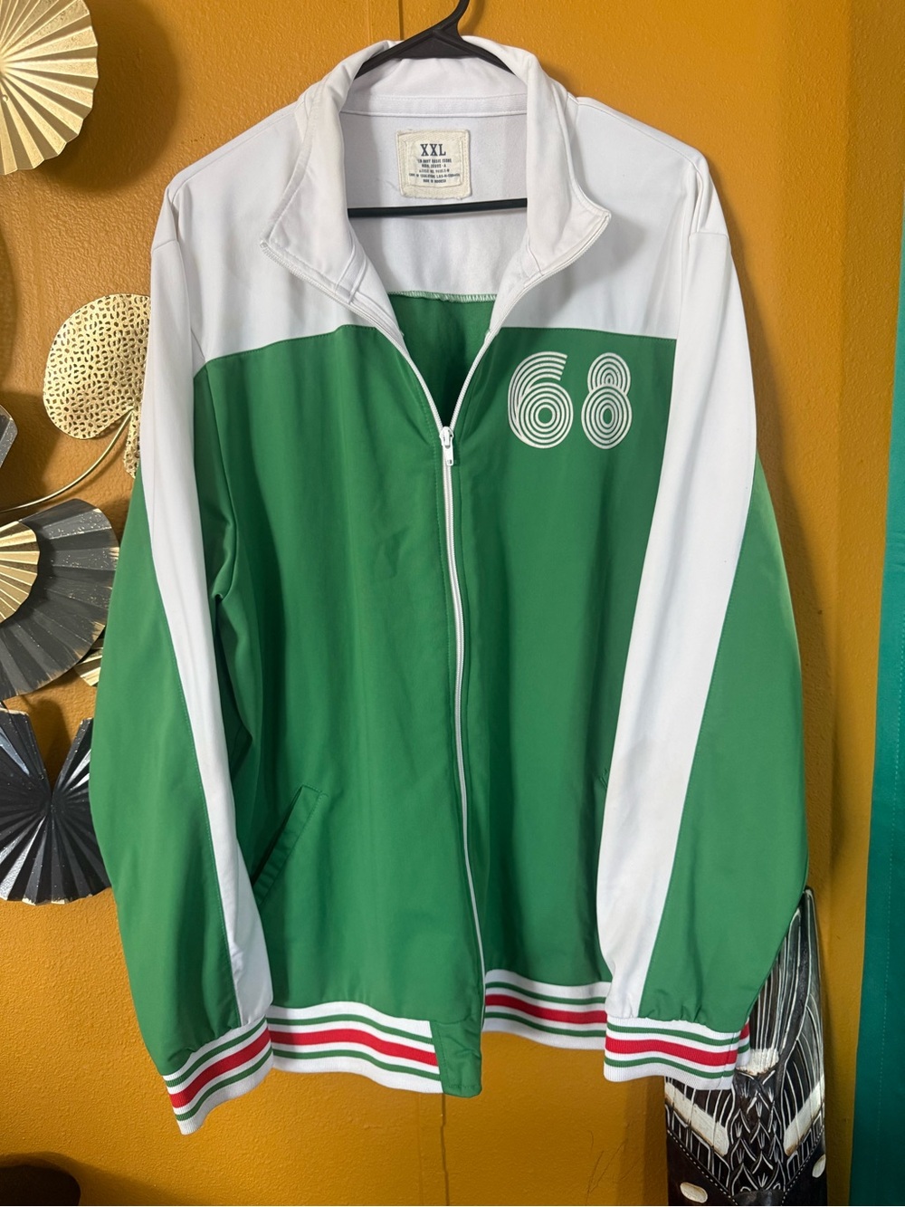 Old Navy Green and White Varsity Jacket with '68' Graphic